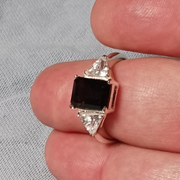 Vintage 90s Sterling Silver Smoky Quartz CZ Cocktail Ring Size 7.5 - Picture 2 of 16